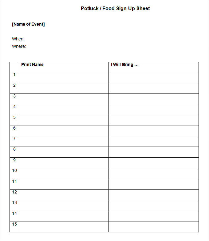 potluck sign up sheet