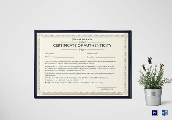 Modèle de certificat d'authenticité imprimable