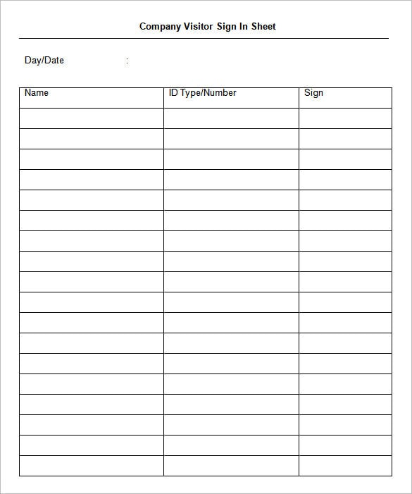 printable company visitor sign in sheet