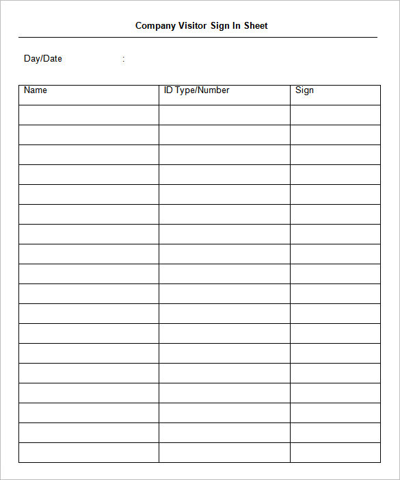 Customizable Printable Editable Signing In Sheet Template