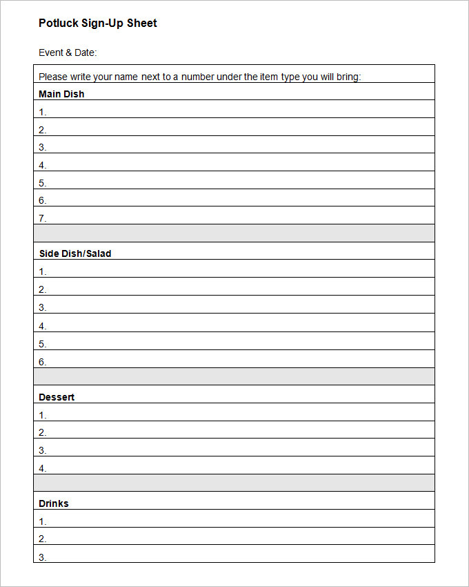 design calendar sheet Template Template  Potluck Up Printable 2016 Sign Calendar Sheet