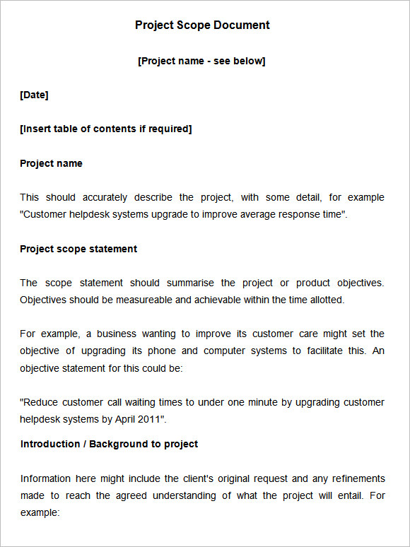 project scope document template