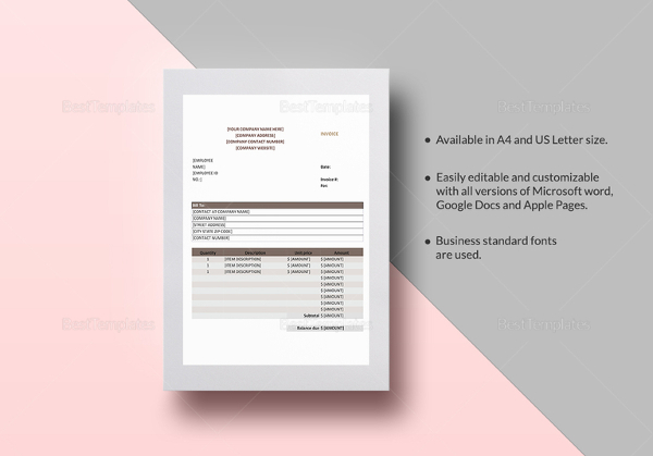 sales invoice template in word