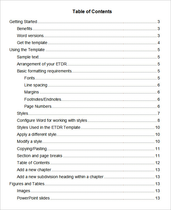 research paper format table of contents