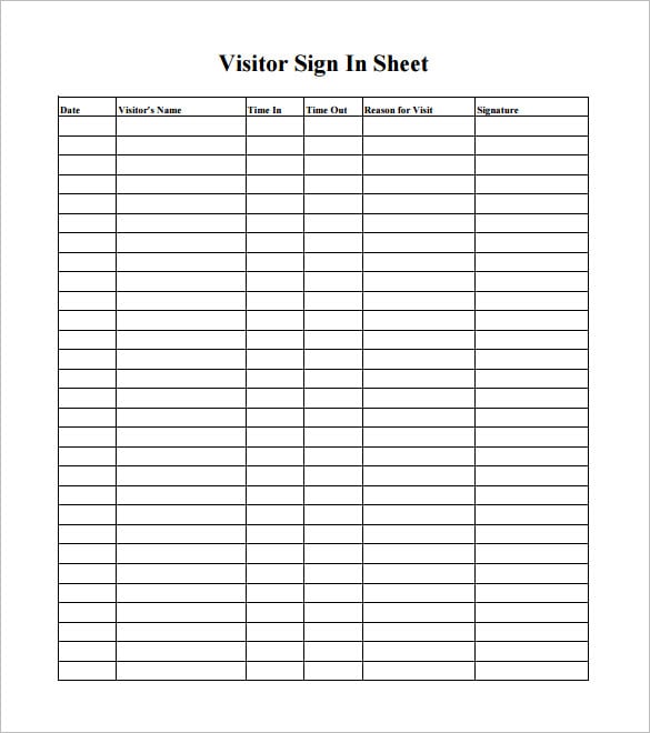 sample visitors sign in sheet pdf format