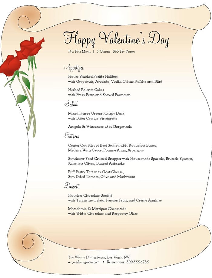 scroll valentines day menu