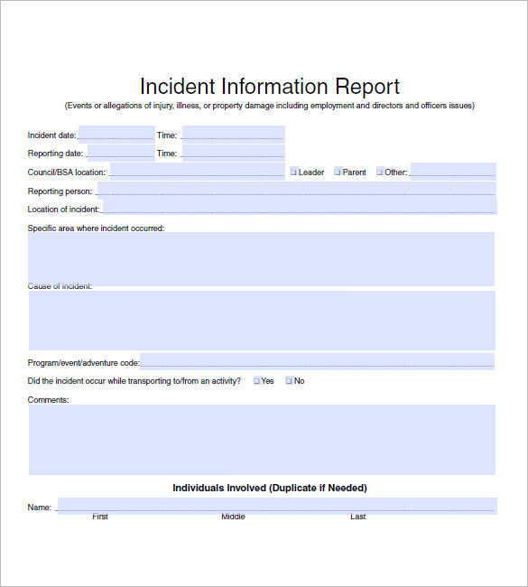 Incident Report Template Word Excel PDF Templates