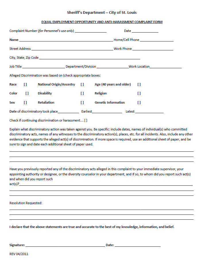 Eeoc Complaint Form Templates 5 Free Sample Example Format 0109