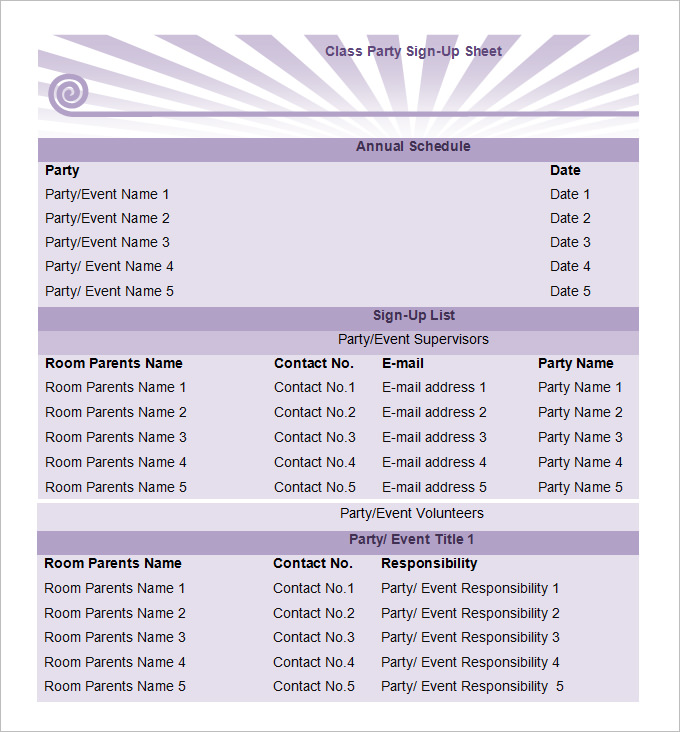 sign up sheet template free download