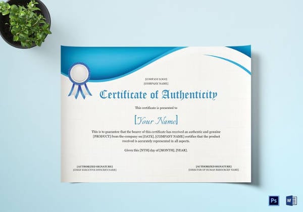 semplice modello di certificato di autenticità del prodotto