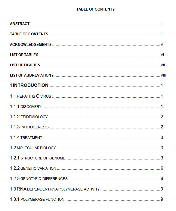 simple word format table of contents