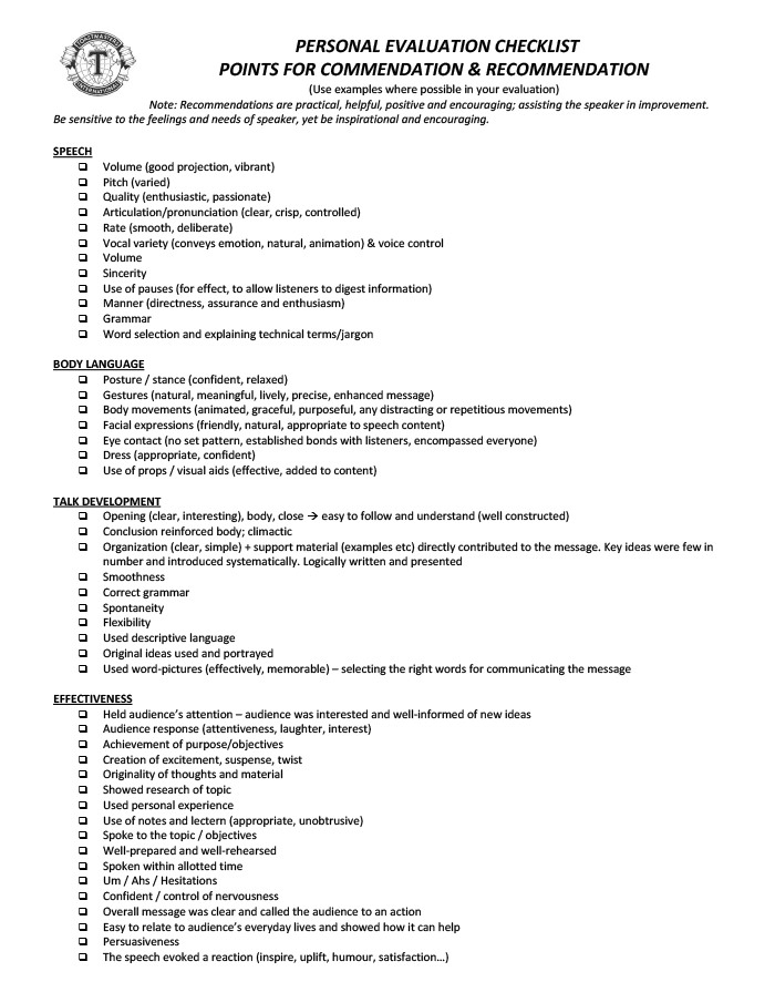 Toastmaster Evaluation Template 20+ Free Word, PDF Documents Download!