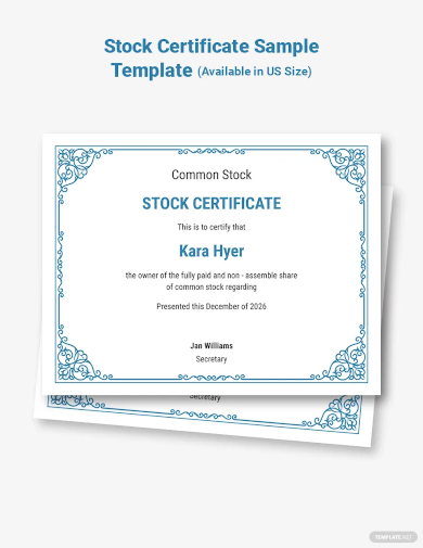 stock certificate sample template