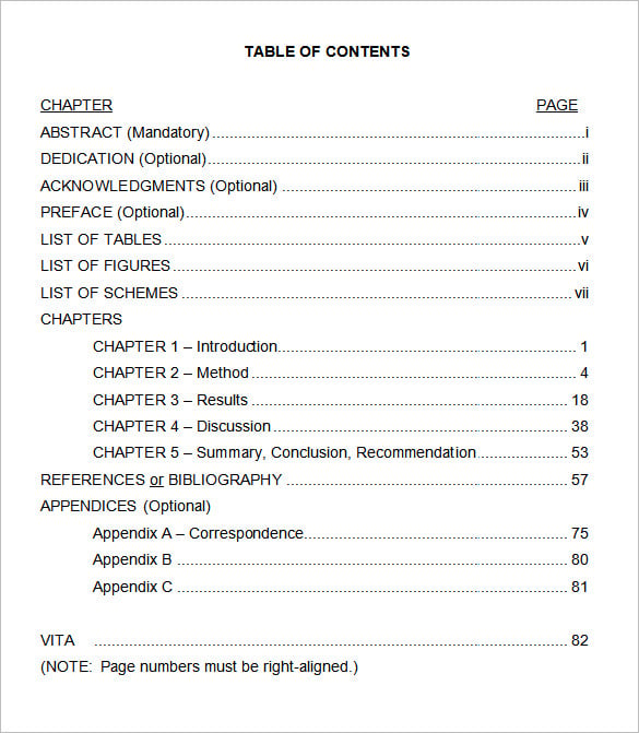 table of contents template word 2010