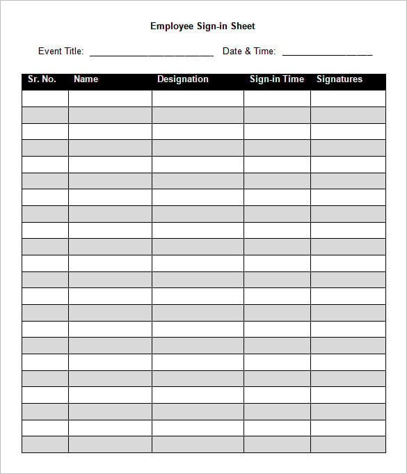 template for employee sign in sheet