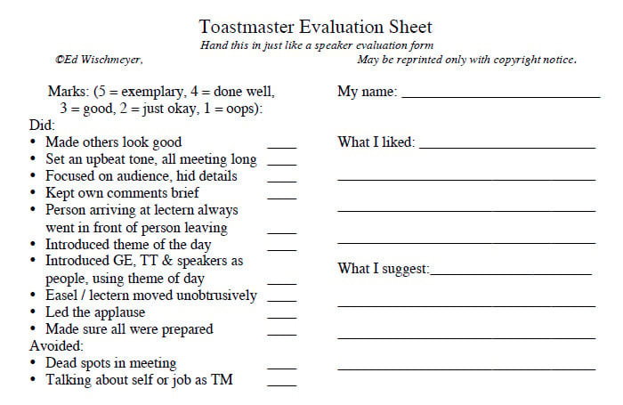 writing a speech with purpose toastmasters evaluation form