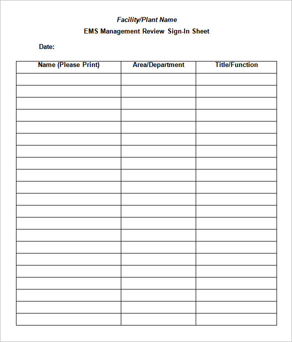 trainning sign in sheet template