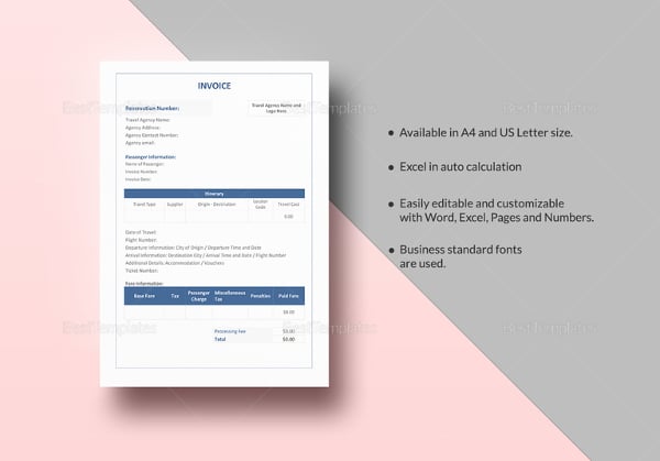 travel agency invoice template