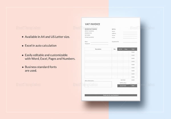 vat invoice template to print