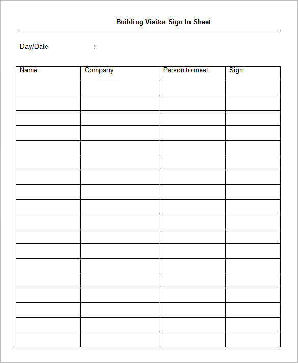 visitor sign in sheet template