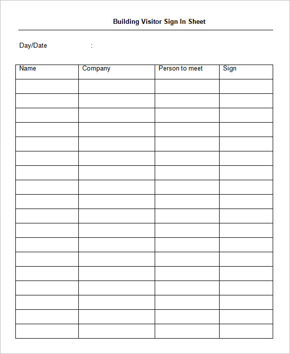 Printable Sign In Sheet Free