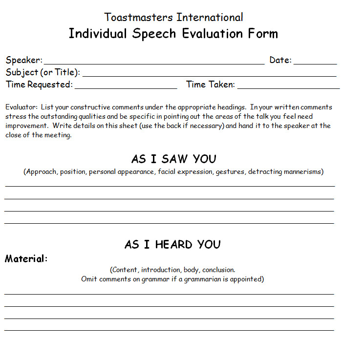 writing a speech with purpose toastmasters evaluation form