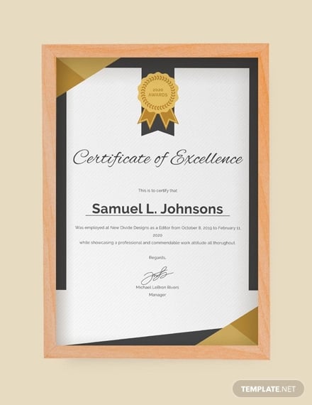 free certificate of excellence
