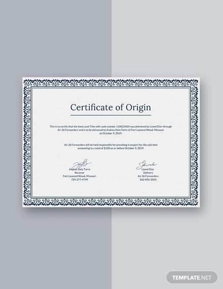 free certificate of origin
