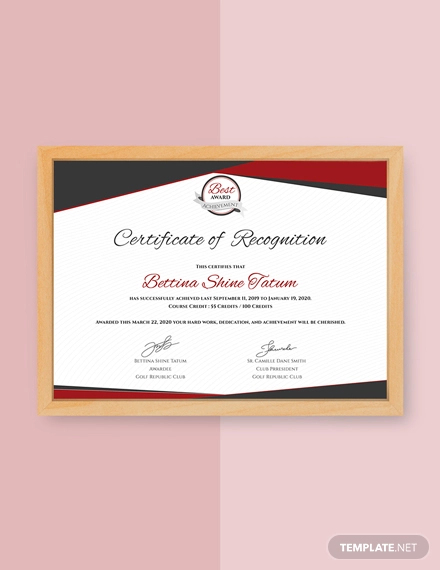 printable certificate of recognition templates free