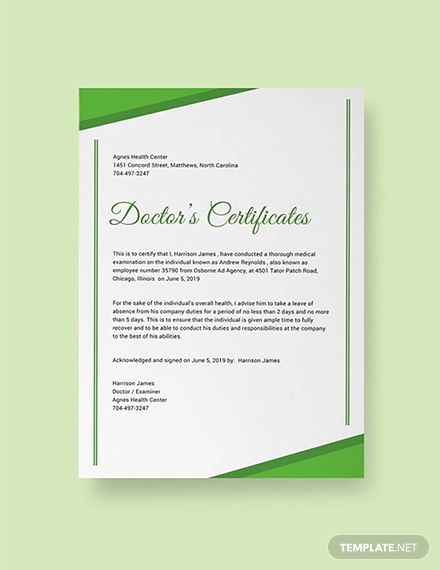 free doctor certificate