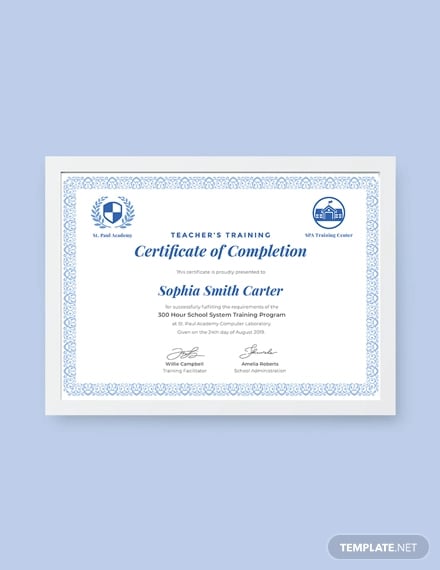 free teacher training completion certificate
