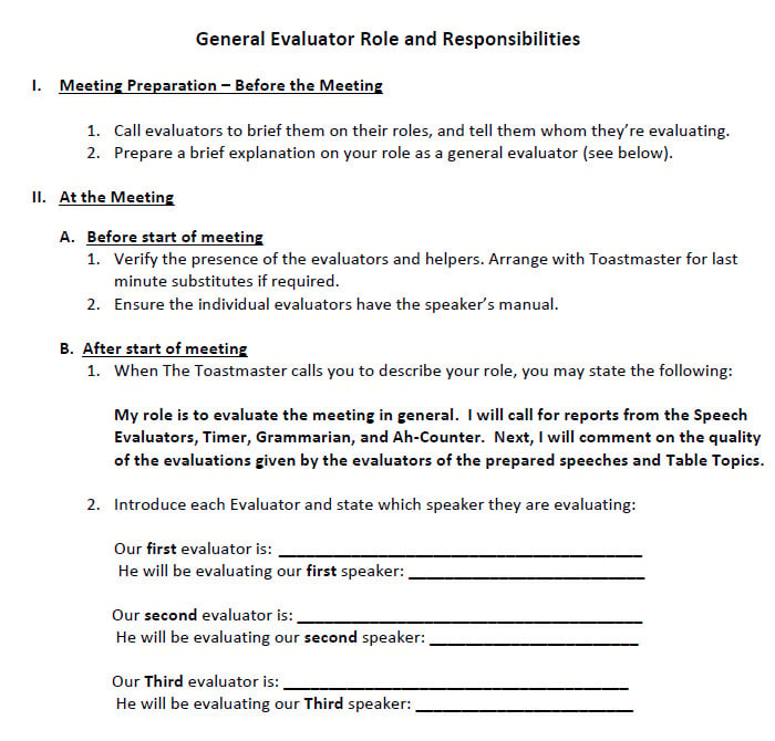 Toastmaster Evaluation Template – 20+ Free Word, PDF Documents Download