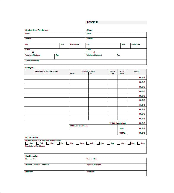 contractor freelancer invoice template download