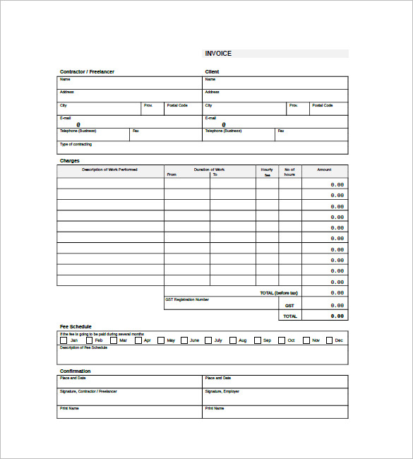 sample professional independent contractor invoice template