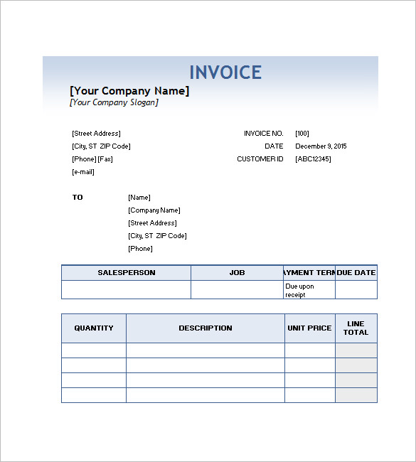 invoice template in word format free download