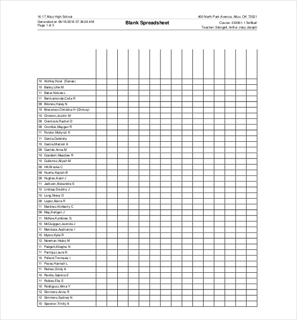 free blank spreadsheet template