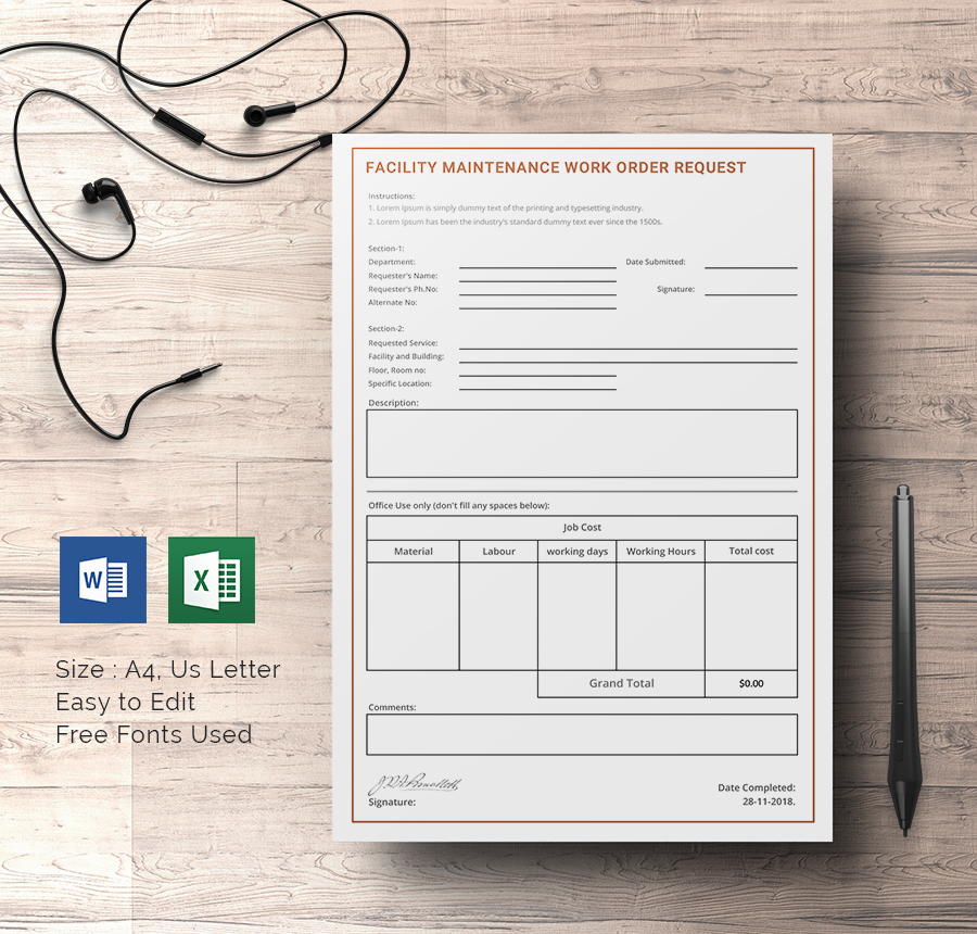 Work Order Template 23  Free Word Excel PDF Document Download