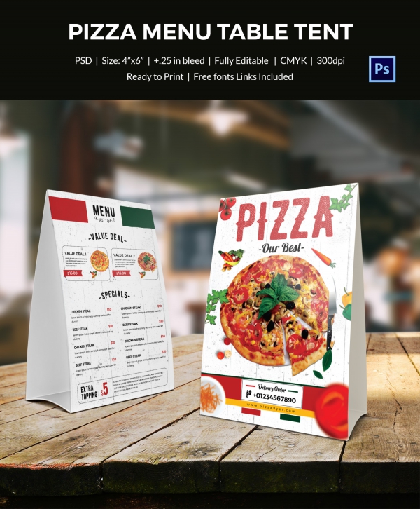 pizza menu table tent