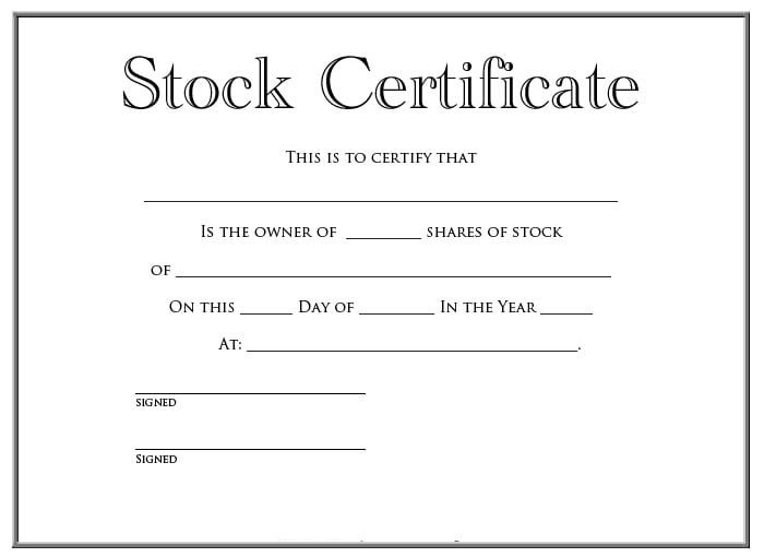 2014 stock certificate