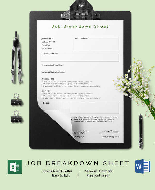 Job Breakdown Sheet Template