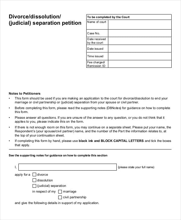 divorce petition template