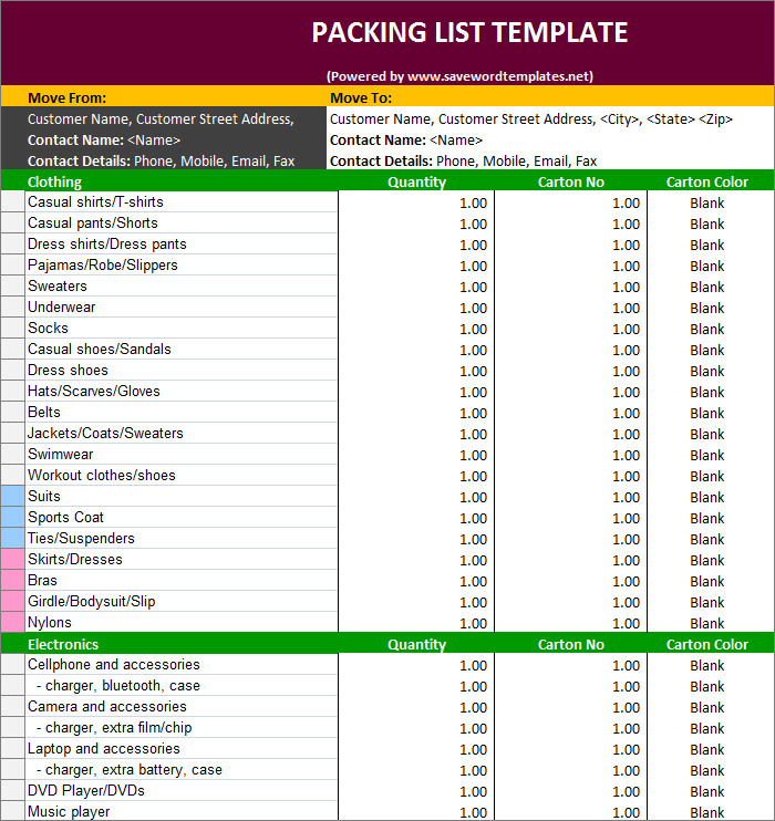 Best Templates 24 Packing List Templates PDF DOC Excel Free Premium 