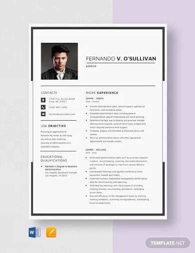 admin-resume-template