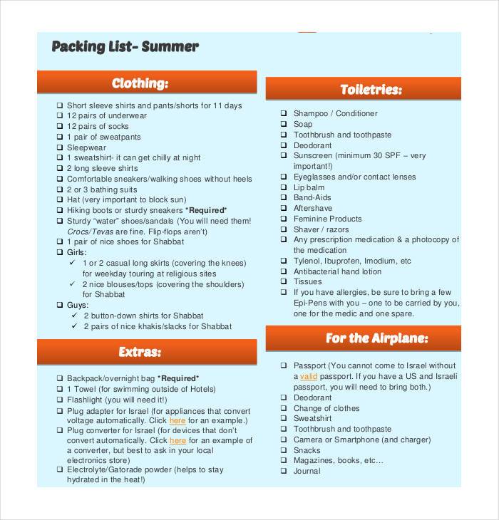 25 packing list templates pdf doc excel free