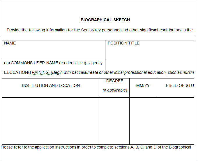 biography sketch template free