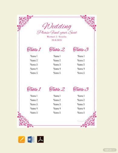 bridal shower wedding seating chart template