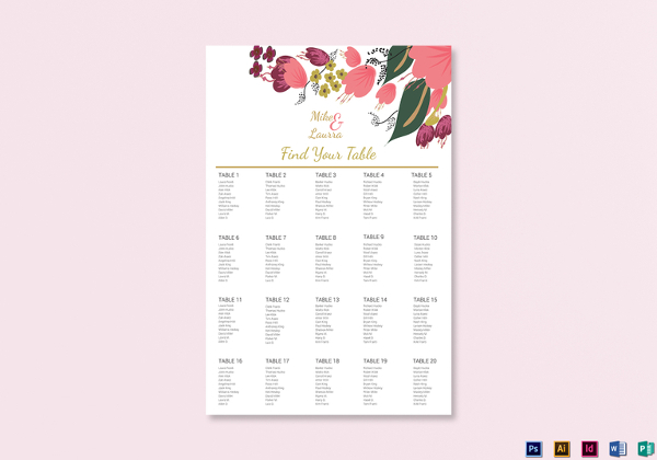 burgundy floral wedding seating chart indesign template