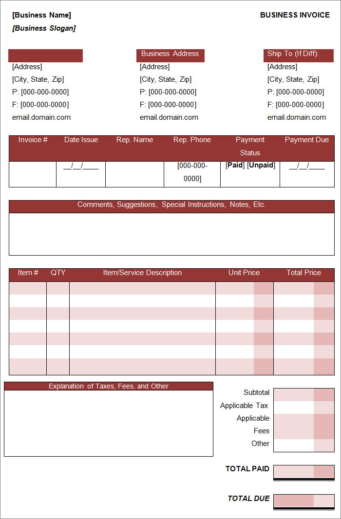 samples of invoices free