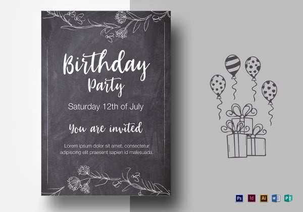chalkstyle birthday party flyer template