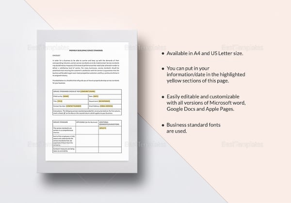 checklist developing services template